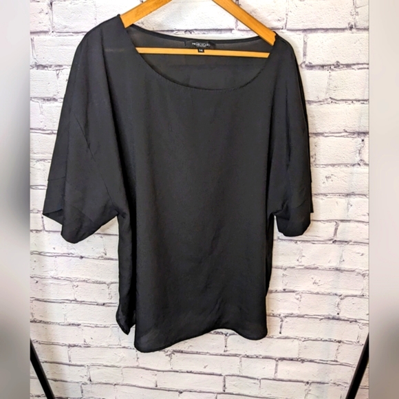 MICHEL STUDIO Semi Sheer, Black, Short Sleeve Shirt/blouse - Picture 1 of 10